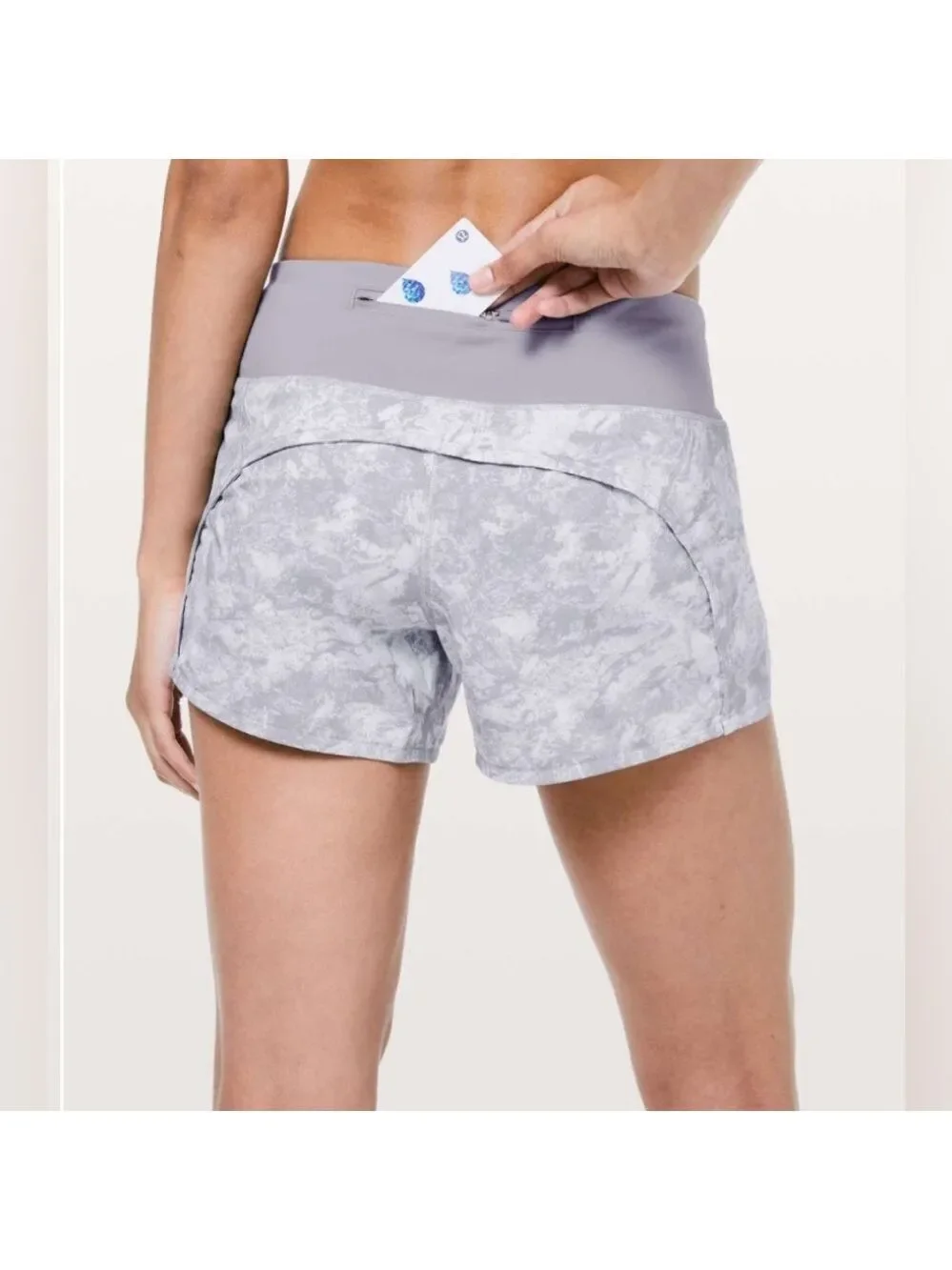 Lululemon Run Times Short II 4” Inseam Low Rise Washed Marble White Grey SZ 12